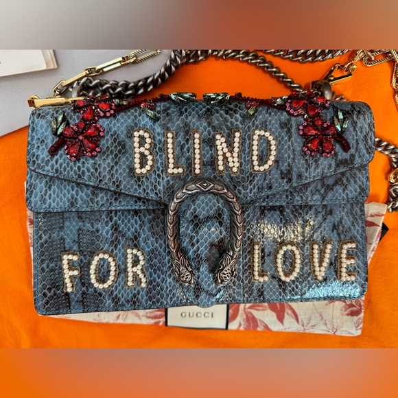 Like New Gucci Python Blind For Love Dionysus Genuine Purse Blue Rhinestones - Picture 4 of 17
